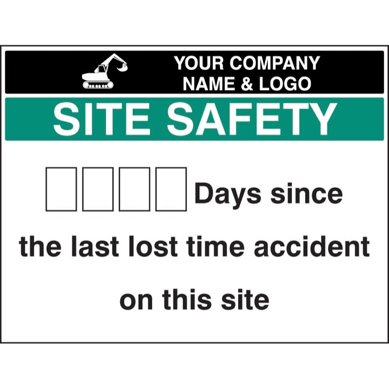 Lost time accident board & 2 sets of numbers c/w logo