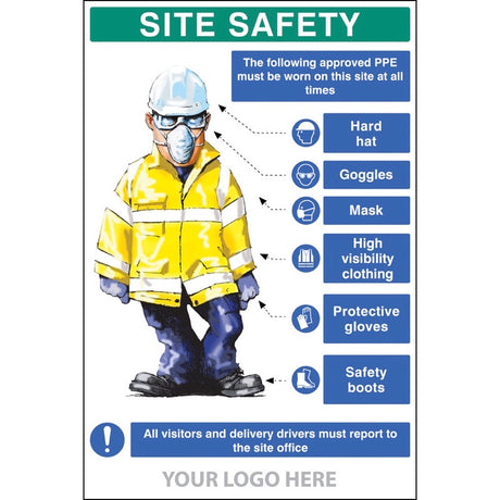 PPE requirement sign (Hat,Goggles,Mask,Hivis,Gloves,Boots)