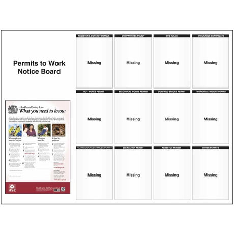 Site Notice Board with doc wallets (Permits to Work) 1430x1075 5mm pvc