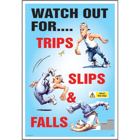 Trips slips and falls poster 510x760mm synthetic paper