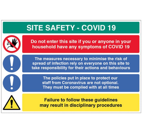 Site Safety COVID19 - coronavirus policies are mandatory, failure to follow may result in disciplinary - 4mm fluted   900x600mm