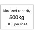 Max load capacity 500kg UDL per shelf, 100x75mm magnetic PVC