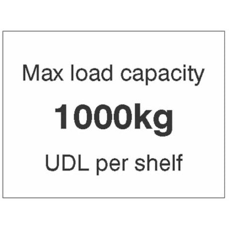 Max load capacity 1000kg UDL per shelf, 100x75mm magnetic PVC