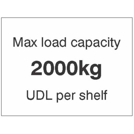 Max load capacity 2000kg UDL per shelf, 100x75mm magnetic PVC