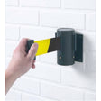 Wall mounted retractable barrier 3m black/yellow webbing 50mm wide c/w screw in wall clip