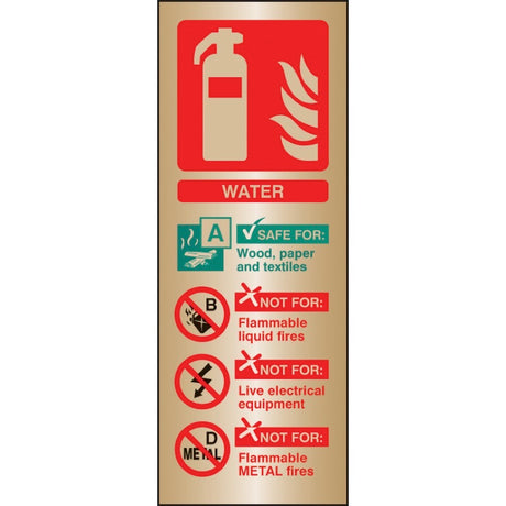 Water extinguisher identification brass 75x200mm