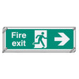 Fire exit right visual impact 5mm acrylic sign 450x150mm c/w stand off locators