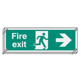 Fire exit right visual impact 5mm acrylic sign 450x150mm c/w stand off locators