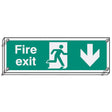 Fire exit down visual impact 5mm acrylic sign 450x150mm c/w stand off locators