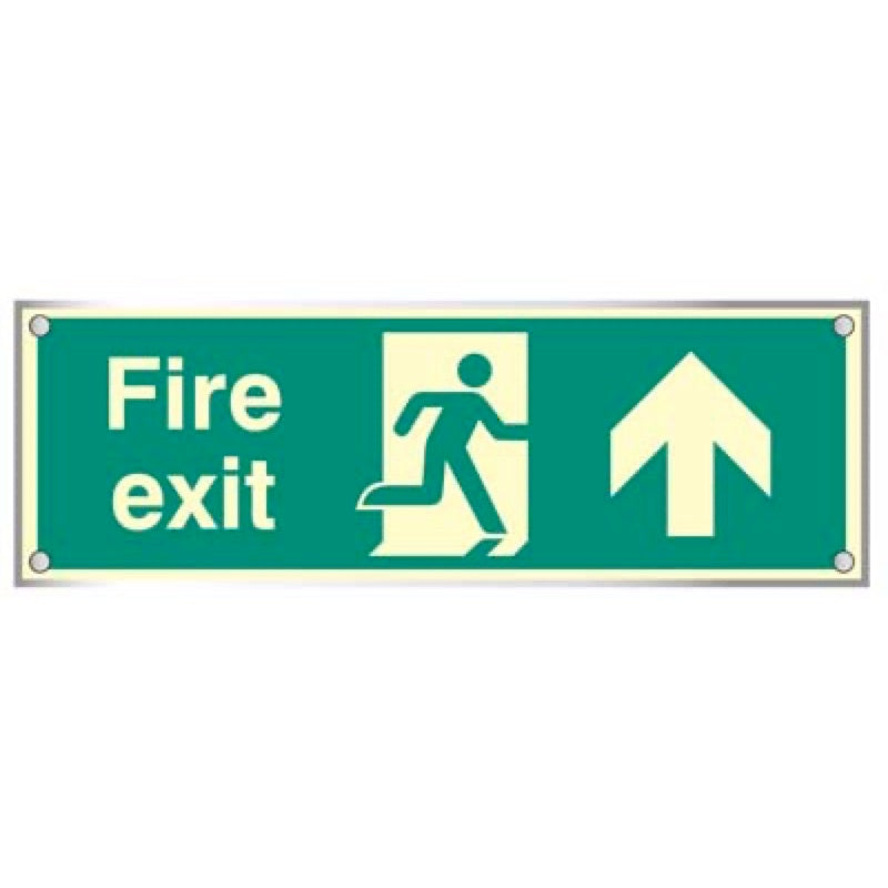 Fire exit straight on visual impact 5mm  photoluminescent acrylic sign 450x150mm c/w stand off locators