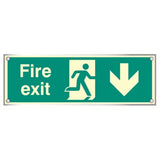 Fire exit down visual impact 5mm  photoluminescent acrylic sign 450x150mm c/w stand off locators