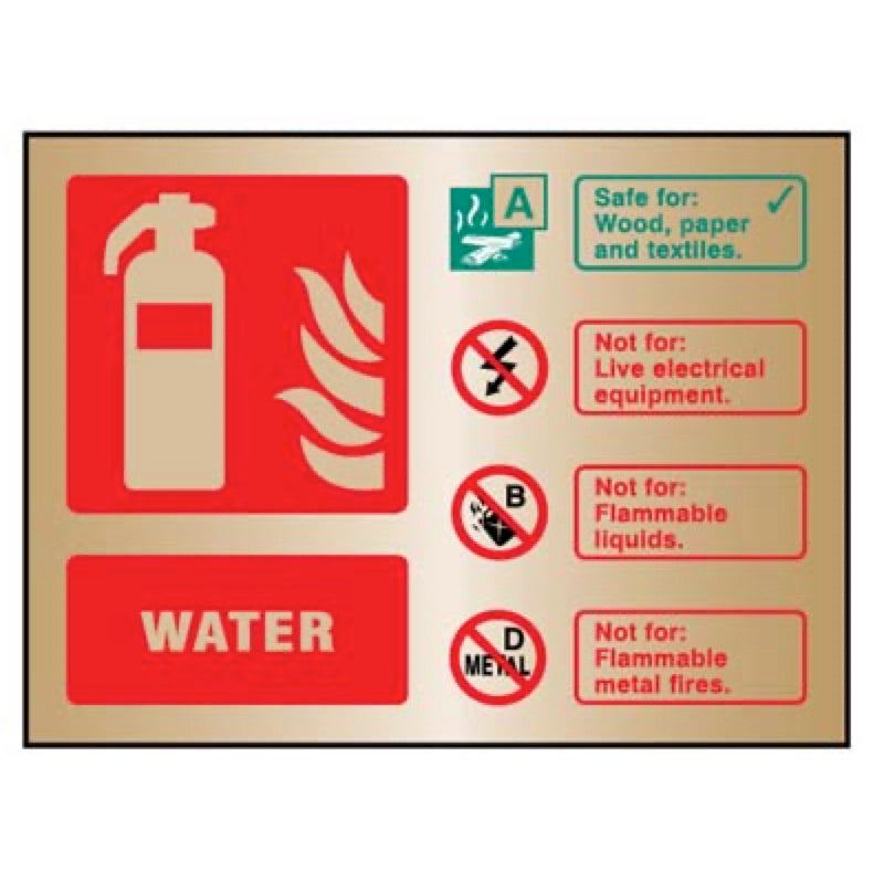 Water extinguisher ID brass 150x200mm adhesive backed