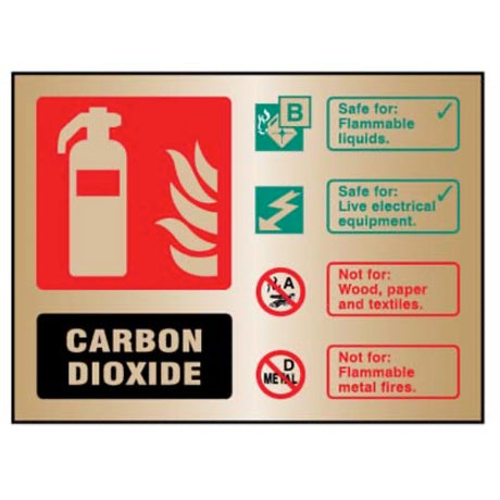 CO2 extinguisher ID brass 150x200mm adhesive backed