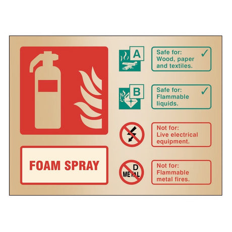 Foam spray extinguisher ID brass 150x200mm adhesive backed