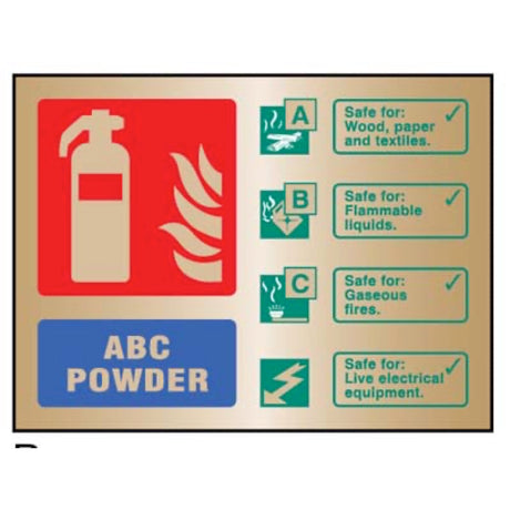 ABC powder extinguisher ID brass 150x200mm adhesive backed