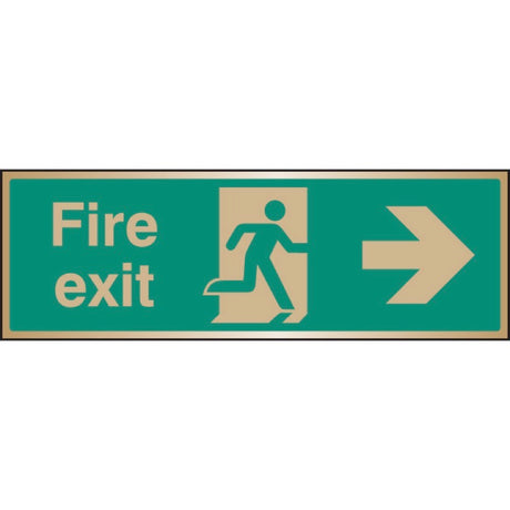 Fire exit arrow right brass 300x100mm