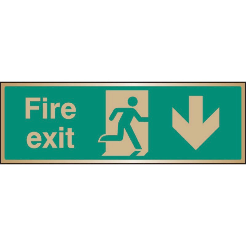 Fire exit arrow down brass 300x100mm