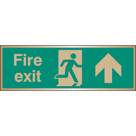 Fire exit arrow ahead brass 300x100mm