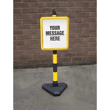 Bespoke sign in yellow frame on post c/w base