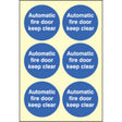 Automatic fire door keep clear  65mm dia - sheet of 6 photoluminescent