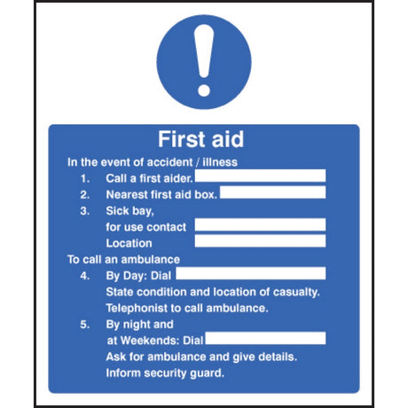 First aid in the event of accident / illness