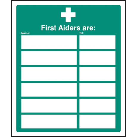 First aiders are (space for 6)