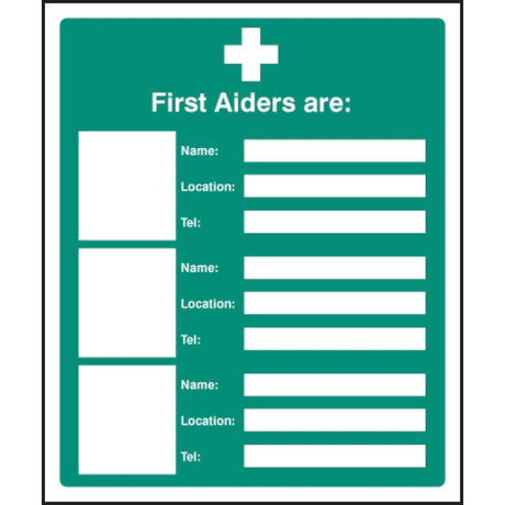 First aiders are (space for 3)