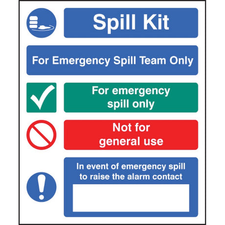 Spill kit emergency spill team only