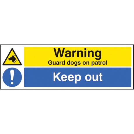 Warning guard dogs on patrol keep out