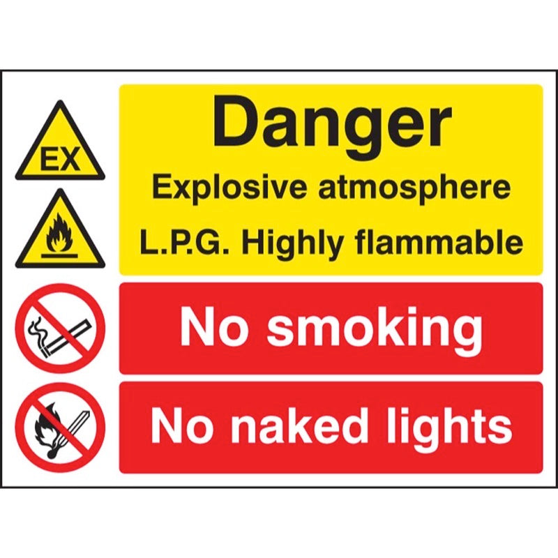 Explosive atmosphere lpg highly flammable no smoking/naked light