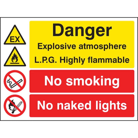 Explosive atmosphere lpg highly flammable no smoking/naked light