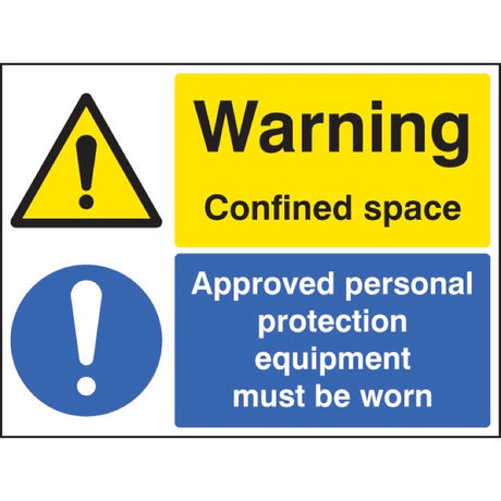 Warning confined space approved PPE must be worn