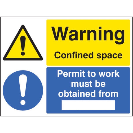 Warning confined space permit to work must be obtained