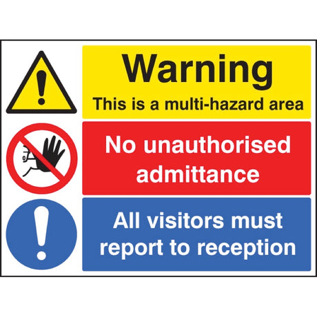 Multi hazard area, no unauthorised admittance, visitors reception