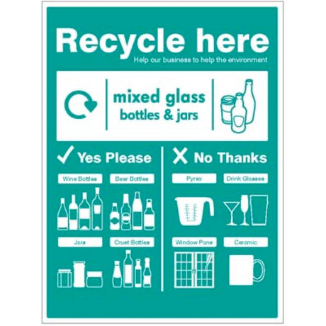 Mixed glass bottles & jars - WRAP Recycle here sign