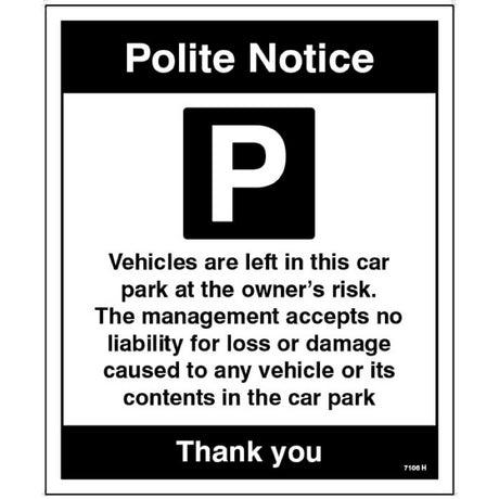 Car park Vehicles are left in the car park at the owner's risk â€¦