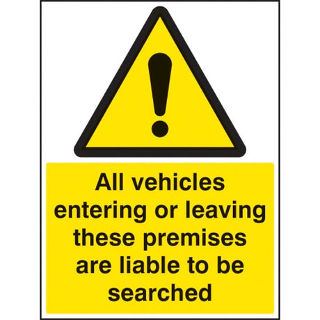 All vehicles entering or leaving liable to be searched