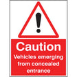 Caution vehicles emerging from concealed entrance