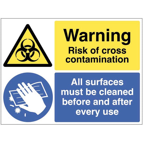 Warning risk of cross contamination, All surfaces must be cleaned before and after use