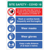 Site Safety COVID19 - wash hands, wear masks, wear gloves, 2 metre policy